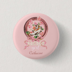 Cute Classic Pink Rococo Girl Roses Bow Shoe Name 1 Inch Round Button