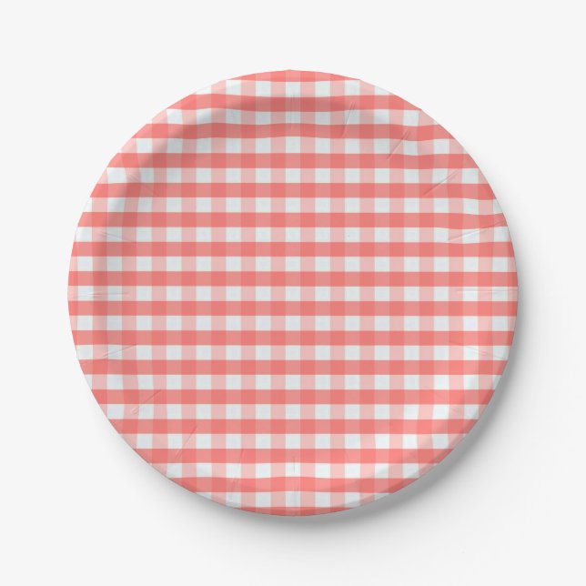Cute Classic Red Gingham Pattern Paper Plate (Front)