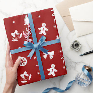 Cute Classic Red & White Gingerbread Christmas Wrapping Paper