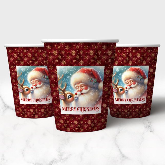Cute Classic Santa and Rudolph Holiday Paper Cups (Cute Classic Santa and Rudolph Holiday Paper Cups)