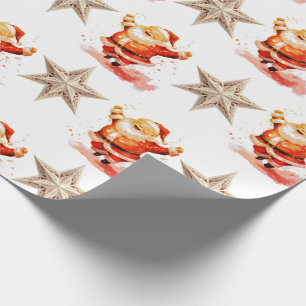 Cute Classic Santa and Stars Wrapping Paper