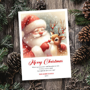 Cute Classic Santa With Rudolph Holiday Greeting Card
