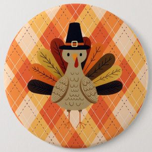Cute, classic/vintage Thanksgiving Turkey 6 Inch Round Button