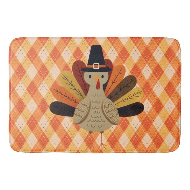 Cute, classic/vintage Thanksgiving Turkey Bath Mat (Front)