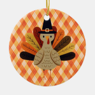 Cute, classic/vintage Thanksgiving Turkey Ceramic Ornament