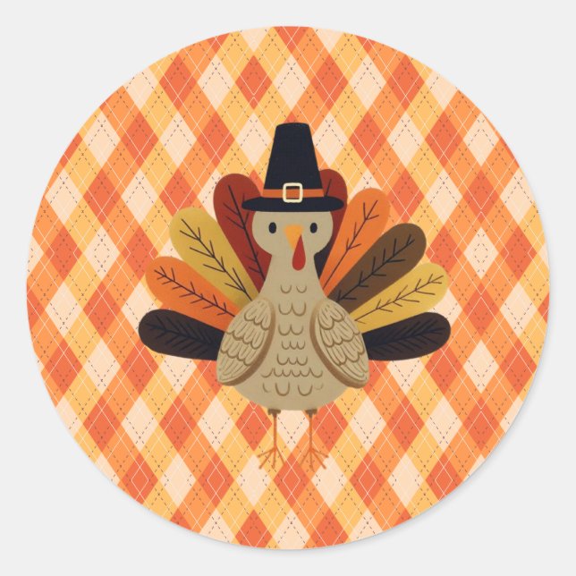 Cute, classic/vintage Thanksgiving Turkey Classic Round Sticker (Front)