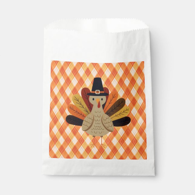 Cute, classic/vintage Thanksgiving Turkey Favour Bag (Front)