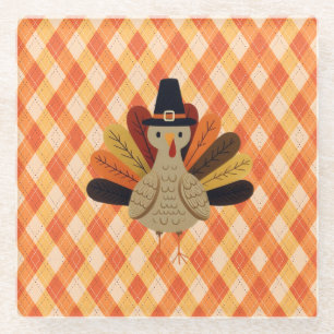 Cute, classic/vintage Thanksgiving Turkey Glass Coaster