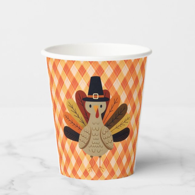 Cute, classic/vintage Thanksgiving Turkey Paper Cups (Front)
