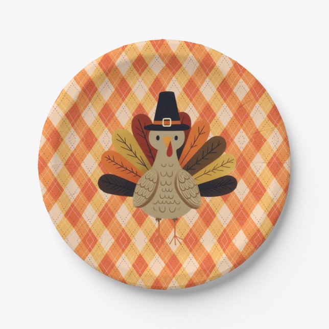 Cute, classic/vintage Thanksgiving Turkey Paper Plate (Front)