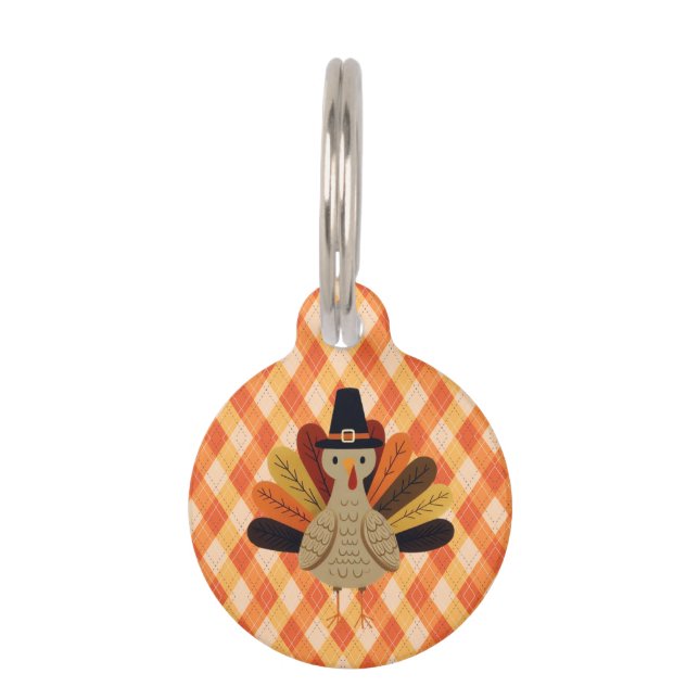 Cute, classic/vintage Thanksgiving Turkey Pet Tag (Front)