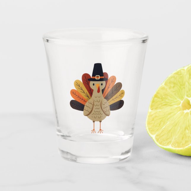Cute, classic/vintage Thanksgiving Turkey Shot Glass (Front)
