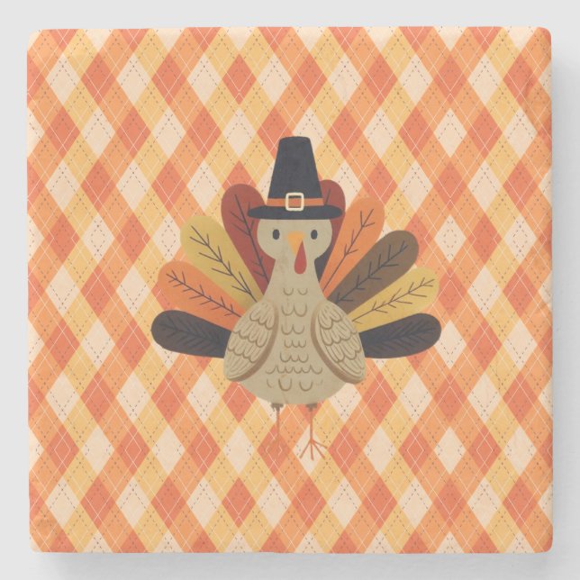 Cute, classic/vintage Thanksgiving Turkey Stone Coaster (Front)