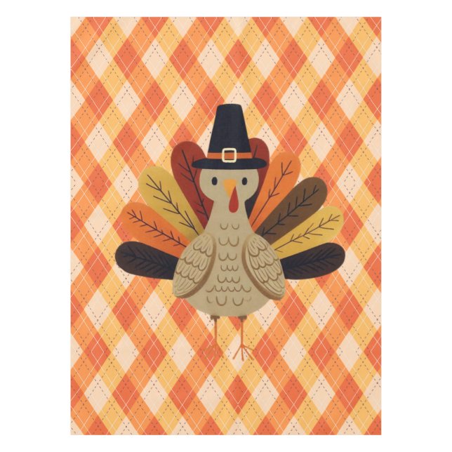 Cute, classic/vintage Thanksgiving Turkey Tablecloth (Front)