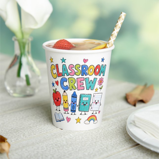 Cute Classroom Crew Teacher Classroom Decor Paper Cups (Insitu)