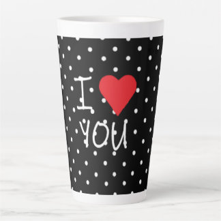 Cute Classy Black White Polka Dot Red Heart Love Latte Mug