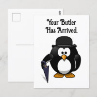 Cute Classy Butler Penguin Cartoon with Umbrella
