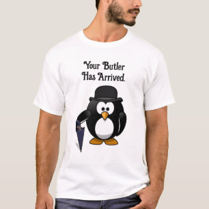 Cute Classy Butler Penguin Cartoon with Umbrella T-Shirt