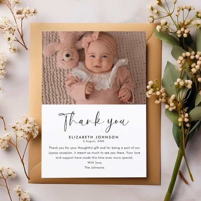 Cute & Classy Script Baby Shower Thank You Photo Card (Creator Uploaded)