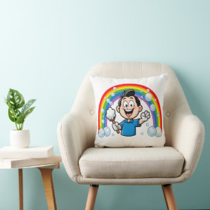 Cute Cleaning Mascot Rainbow Cartoon Design Art Throw Pillow