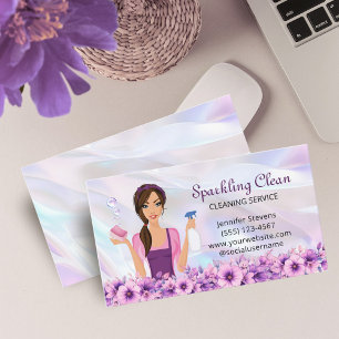 Cute Cleaning Service Maid Floral Business Card