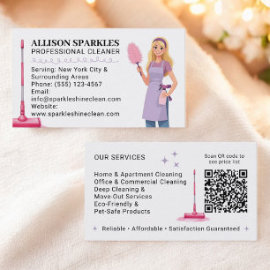 Cute Cleaning Service Maid Illustration Qr Code Business Card