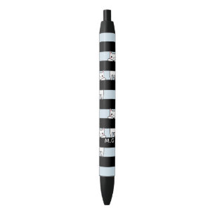 Cute Climbing Cats on Black and Blue Stripes Black Ink Pen