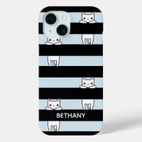 Cute Climbing Cats on Black and Blue Stripes