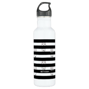 Cute Climbing Cats on Black and White Stripes 710 Ml Water Bottle