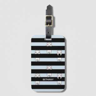 Cute Climbing Cats on Striped Personalised Luggage Tag