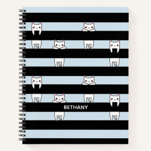 Cute Climbing Cats on Striped Personalised Notebook