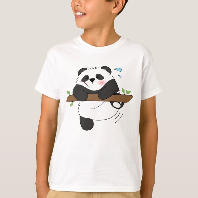 Cute Climbing Panda Double Side Front Back T-Shirt (Front)