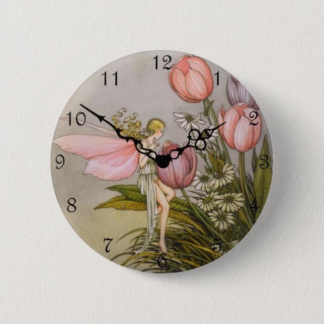 Cute Clock Style Kid Button - 'Tooth Fairy" (Front)