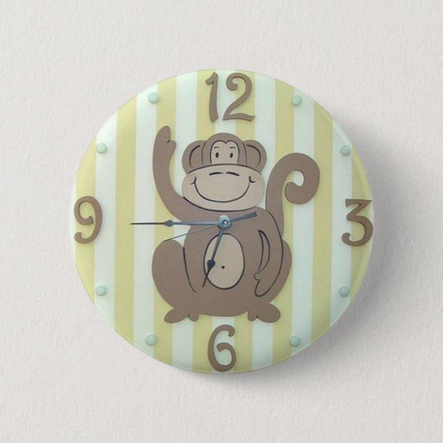 Cute Clock Style Kids Button - "My Monkey" (Front)