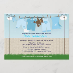 Cute Clothesline Baby Boy Modern Baby Shower Invitation