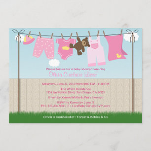 Cute Clothesline Baby Girl Modern Baby Shower Invitation