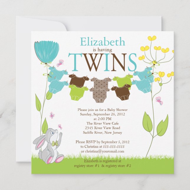 Cute Clothesline Multiple Baby Shower Invitations (Front)