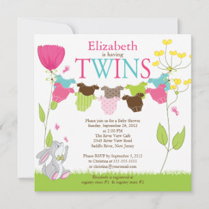 Cute Clothesline Multiple Baby Shower Invitations