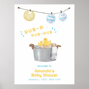 Cute Clothesline Rubber Duck Baby Shower Welcome  Poster