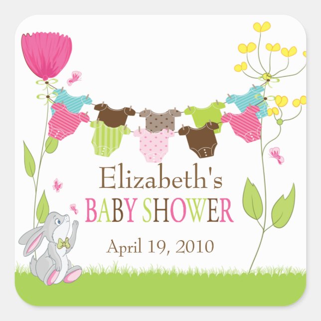 Cute Clotheslines Baby Girl Baby Shower Sticker (Front)
