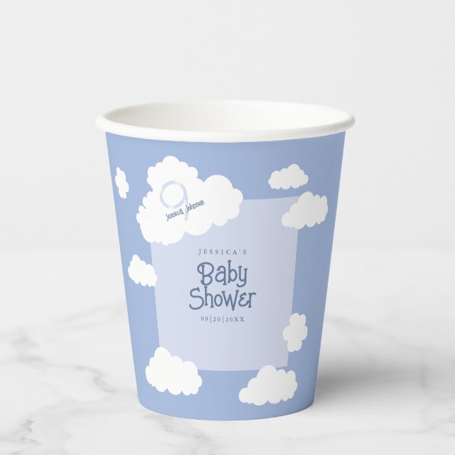 Cute Cloud 9 Nine Baby Shower Whimsical Party Paper Cups (Front)
