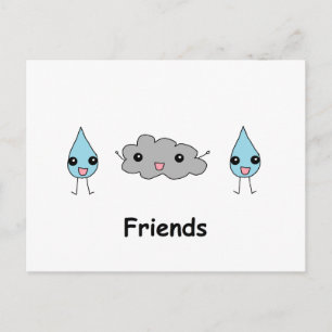 Cute Cloud and Raindrop Friends Postcard