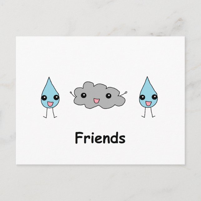 Cute Cloud and Raindrop Friends Postcard (Front)
