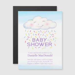 Cute cloud candy sprinkles watercolor baby shower magnetic invitation
