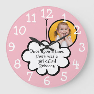 Cute Cloud on a String Personalized Photo Pink Large Clock