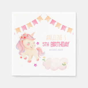 Cute Cloud Pink Unicorn Colourful Girl Birthday Napkin