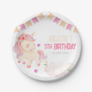 Cute Cloud Pink Unicorn Colourful Girl Birthday  Paper Plate