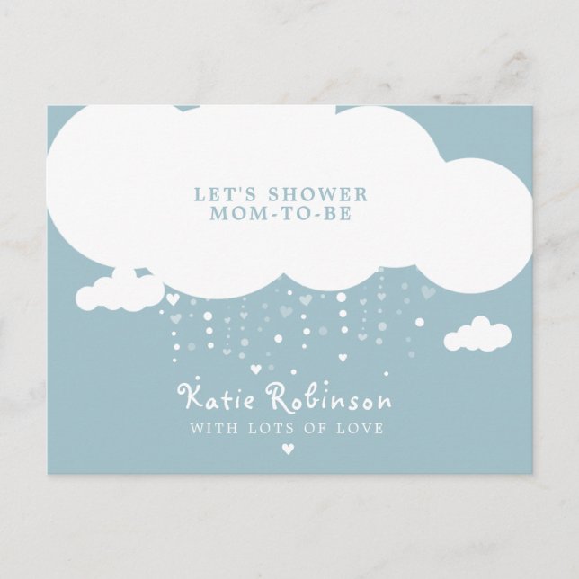 Cute Cloud Rain Hearts Baby Shower Invitation Postcard (Front)