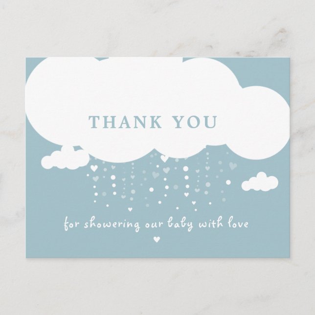 Cute Cloud Rain Hearts Baby Shower Thank You Postcard (Front)