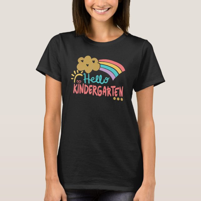 Cute Cloud Rainbow Hello Kindergarten Teacher Back T-Shirt (Front)